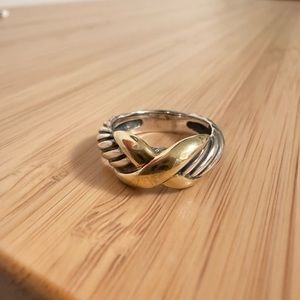 David Yurman Sterling Silver 14k Yellow Gold X Design
Cable Band Ring - size 6